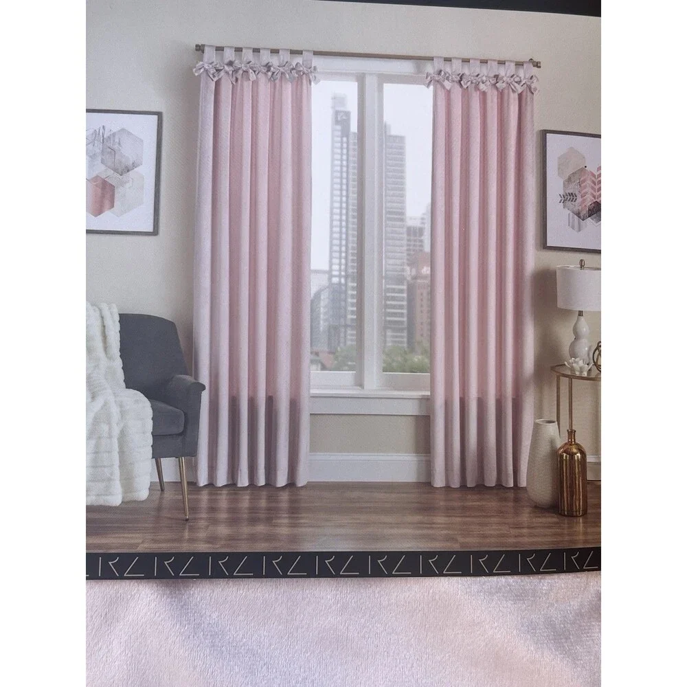 Rachel Zoe Velvet Curtains 37x84 Dusty Blush Pink Bow Top Window Panels New